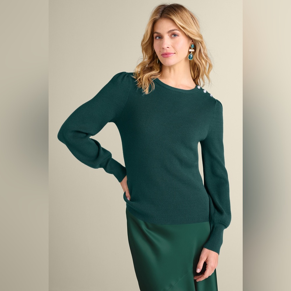 NWT New Lauren Ralph Lauren Dark Green Sweater Button Trim Retail $135 - Picture 2 of 8
